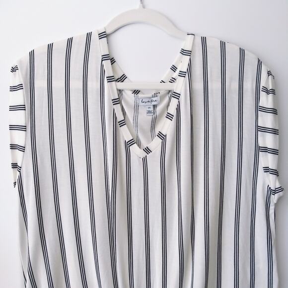 Love Fire L Sleeveless Top Muscle Tee Hi-Lo Hem Tie Front Stripes Soft Stretchy - Picture 3 of 10